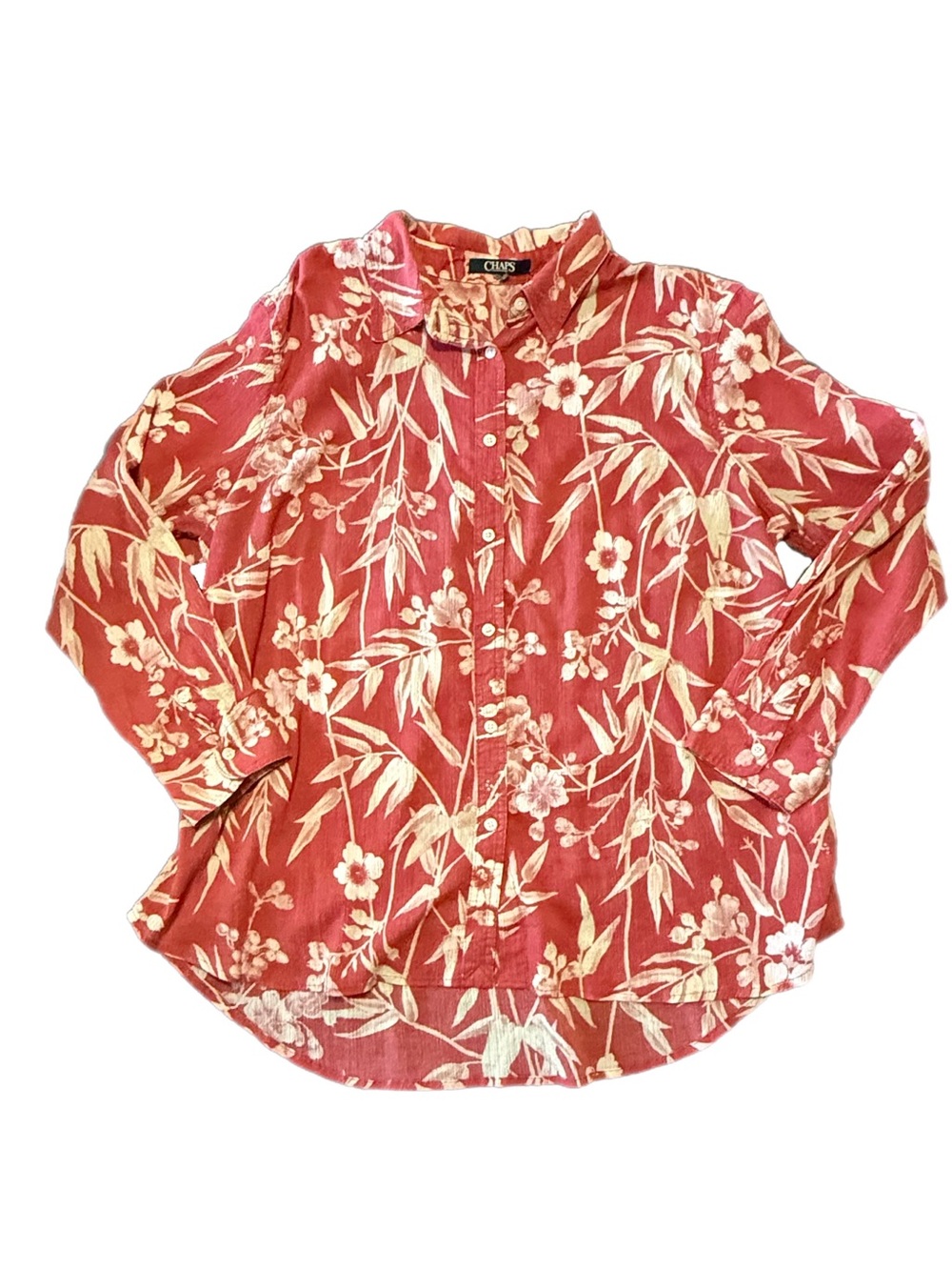 Chaps Red Tropical Floral Button-DownLong Sleeve Shirt Estimated Size XXL - Picture 4 of 8